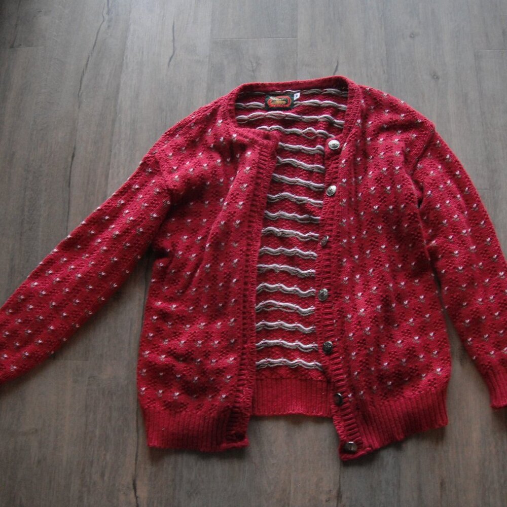 Alps Fine Womens Apparel Flower Tulip Red Knit Cardigan Size M 100% Cotton